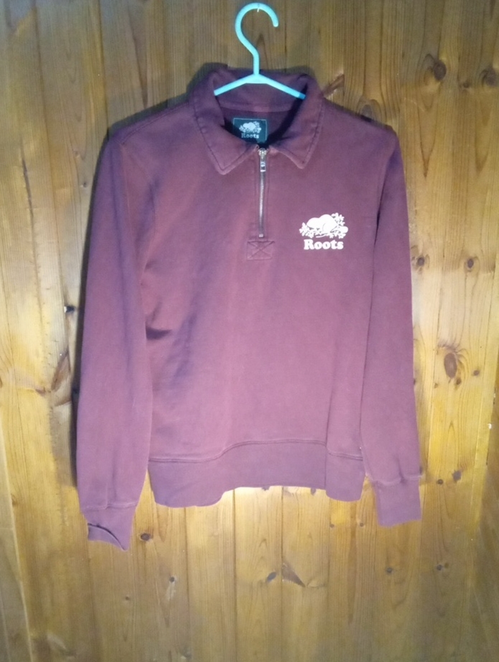 Roots Men's Zip-Up Pullover in Maroon